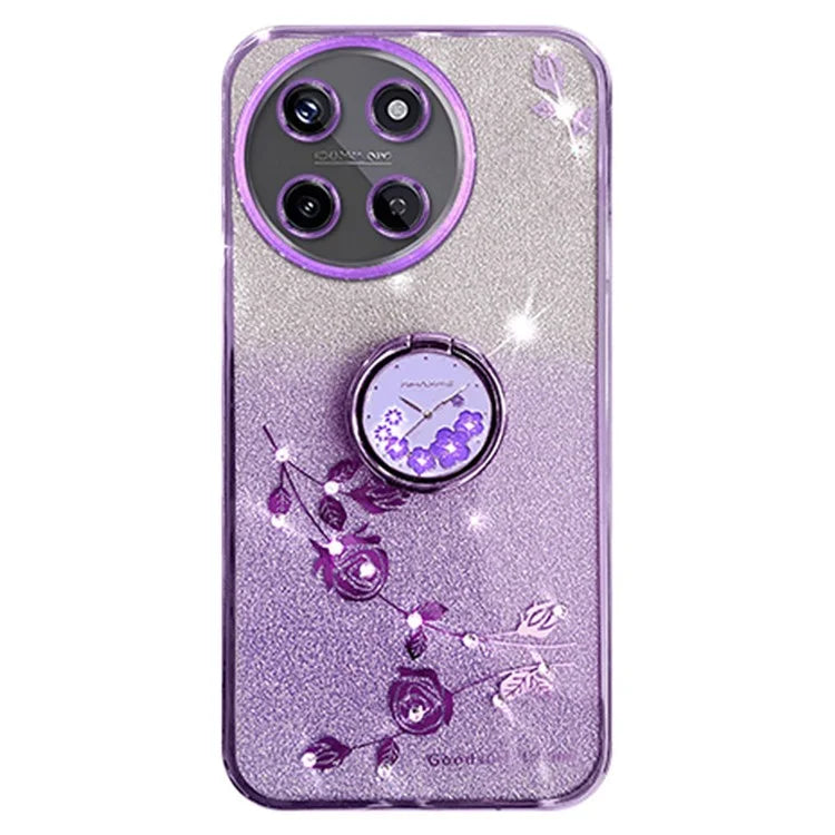 KADEM For Realme 11 4G (159.9x73.3x7.95mm) TPU Case Rhinestone Flower Back Cover Ring Kickstand