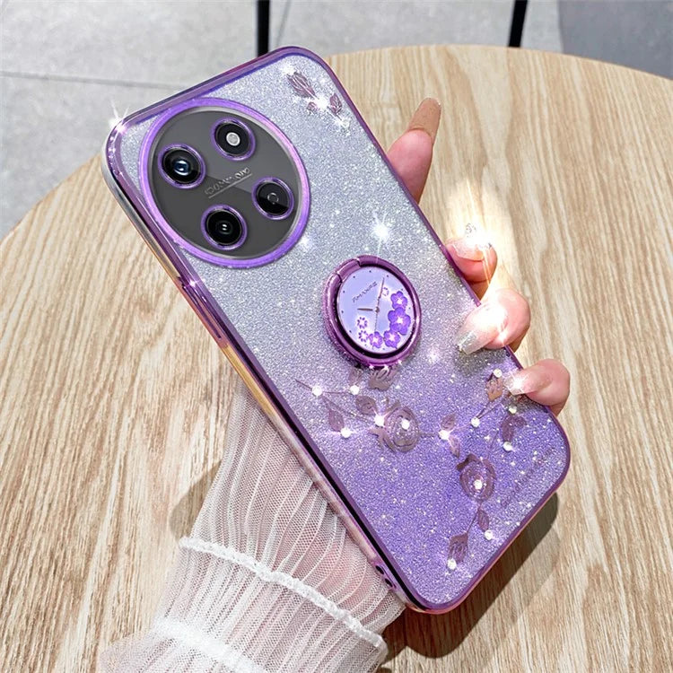 KADEM For Realme 11 4G (159.9x73.3x7.95mm) TPU Case Rhinestone Flower Back Cover Ring Kickstand