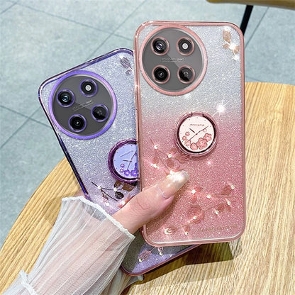 KADEM For Realme 11 4G (159.9x73.3x7.95mm) TPU Case Rhinestone Flower Back Cover Ring Kickstand
