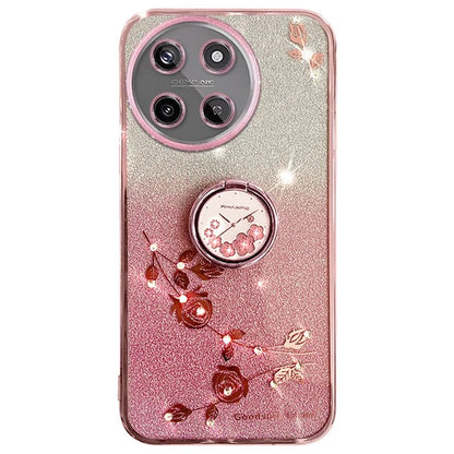 KADEM For Realme 11 4G (159.9x73.3x7.95mm) TPU Case Rhinestone Flower Back Cover Ring Kickstand