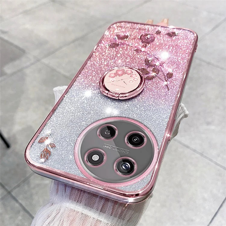 KADEM For Realme 11 4G (159.9x73.3x7.95mm) TPU Case Rhinestone Flower Back Cover Ring Kickstand
