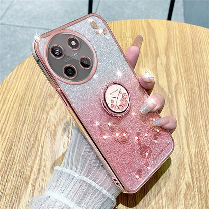 KADEM For Realme 11 4G (159.9x73.3x7.95mm) TPU Case Rhinestone Flower Back Cover Ring Kickstand