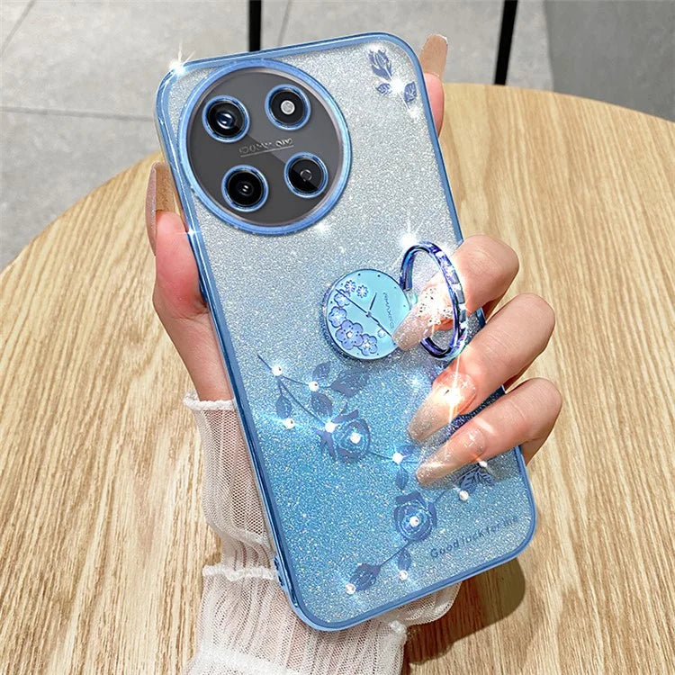 KADEM For Realme 11 4G (159.9x73.3x7.95mm) TPU Case Rhinestone Flower Back Cover Ring Kickstand