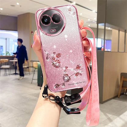 KADEM For Realme 11 5G (Global) / 11x 5G Cover Rhinestone Flower Glitter TPU Back Case with Lanyard