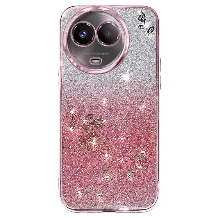 KADEM For Realme 11 5G (Global) / 11x 5G Cover Rhinestone Flower Glitter TPU Back Case with Lanyard