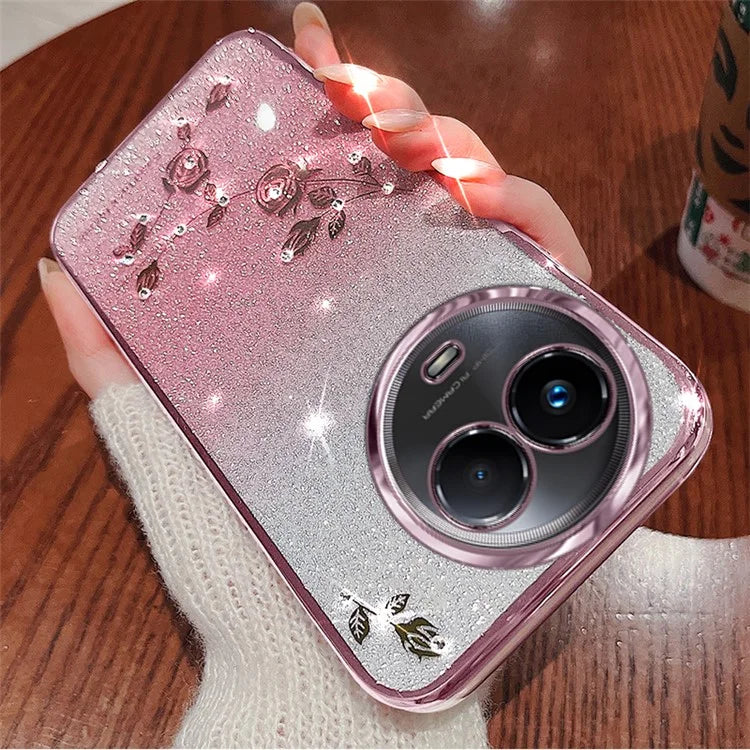 KADEM For Realme 11 5G (Global) / 11x 5G Cover Rhinestone Flower Glitter TPU Back Case with Lanyard