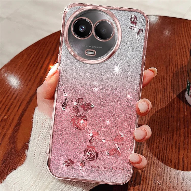 KADEM For Realme 11 5G (Global) / 11x 5G Back Case Glitter Flower TPU Cover with Rhinestone Decor