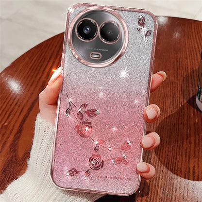 KADEM For Realme 11 5G (Global) / 11x 5G Back Case Glitter Flower TPU Cover with Rhinestone Decor