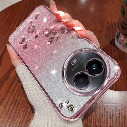 KADEM For Realme 11 5G (Global) / 11x 5G Back Case Glitter Flower TPU Cover with Rhinestone Decor