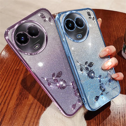 KADEM For Realme 11 5G (Global) / 11x 5G Back Case Glitter Flower TPU Cover with Rhinestone Decor