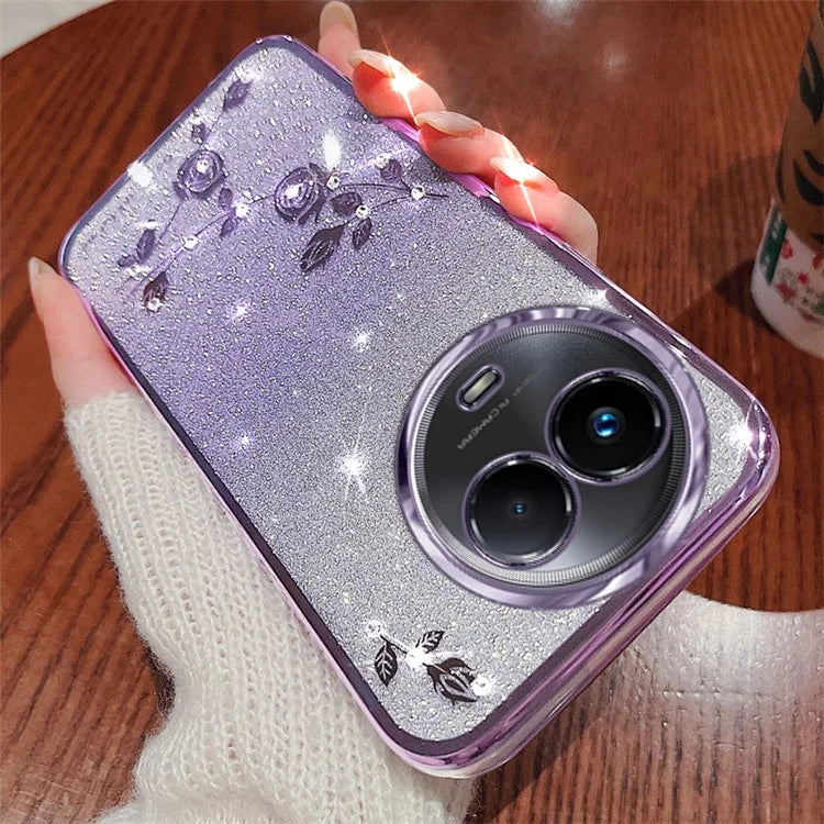 KADEM For Realme 11 5G (Global) / 11x 5G Back Case Glitter Flower TPU Cover with Rhinestone Decor
