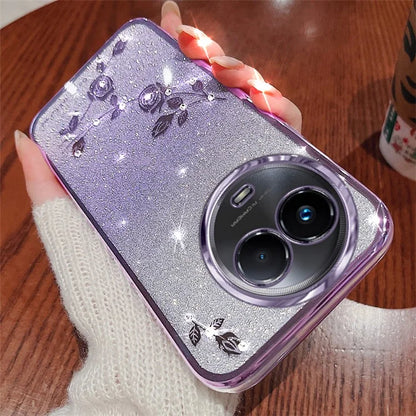 KADEM For Realme 11 5G (Global) / 11x 5G Back Case Glitter Flower TPU Cover with Rhinestone Decor