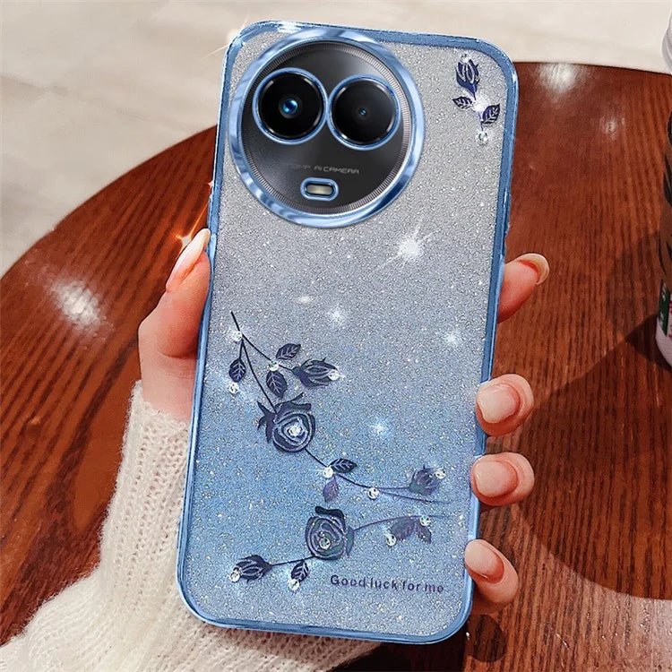 KADEM For Realme 11 5G (Global) / 11x 5G Back Case Glitter Flower TPU Cover with Rhinestone Decor