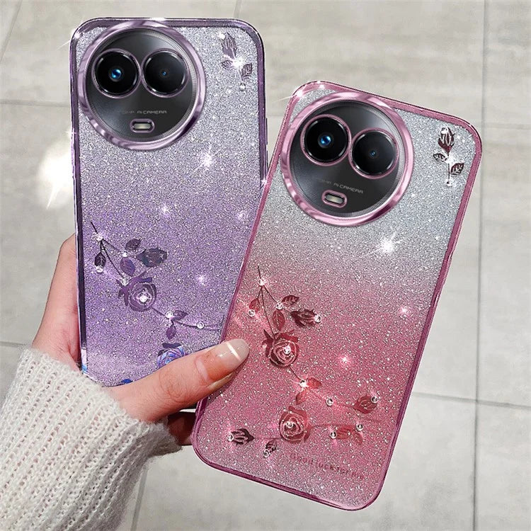 KADEM For Realme 11 5G (Global) / 11x 5G Back Case Glitter Flower TPU Cover with Rhinestone Decor