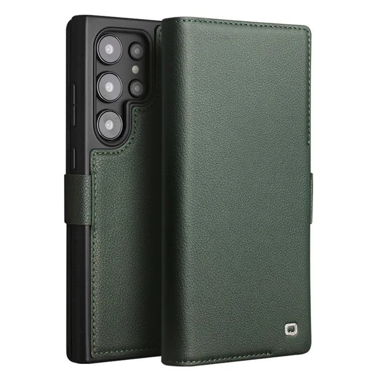QIALINO For Samsung Galaxy S24 Ultra Case Genuine Cow Leather Flip Stand Phone Protector