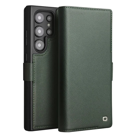 QIALINO For Samsung Galaxy S24 Ultra Case Genuine Cow Leather Flip Stand Phone Protector
