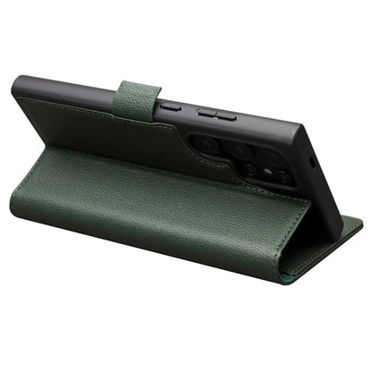 QIALINO For Samsung Galaxy S24 Ultra Case Genuine Cow Leather Flip Stand Phone Protector