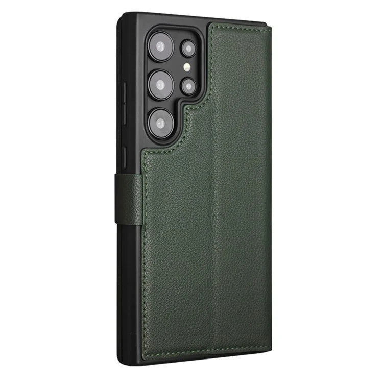 QIALINO For Samsung Galaxy S24 Ultra Case Genuine Cow Leather Flip Stand Phone Protector