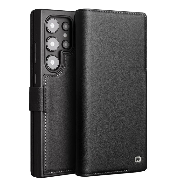 QIALINO For Samsung Galaxy S24 Ultra Case Genuine Cow Leather Flip Stand Phone Protector