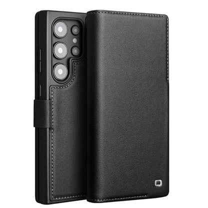 QIALINO For Samsung Galaxy S24 Ultra Case Genuine Cow Leather Flip Stand Phone Protector