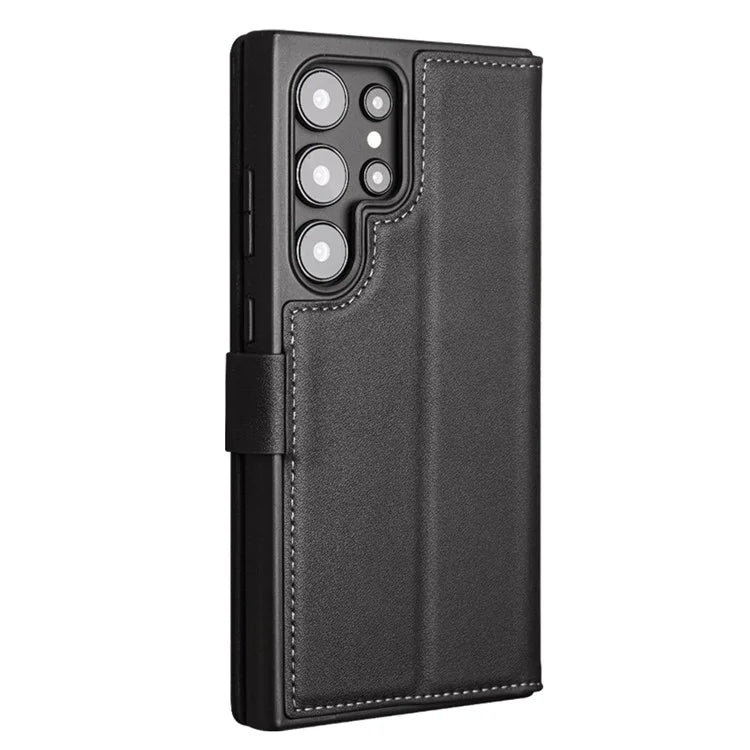 QIALINO For Samsung Galaxy S24 Ultra Case Genuine Cow Leather Flip Stand Phone Protector