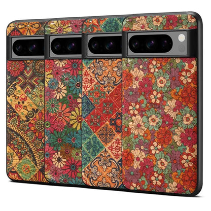 For Google Pixel 6 Pro 5G Flower Phone Case Leather+PC+TPU Shockproof Cover