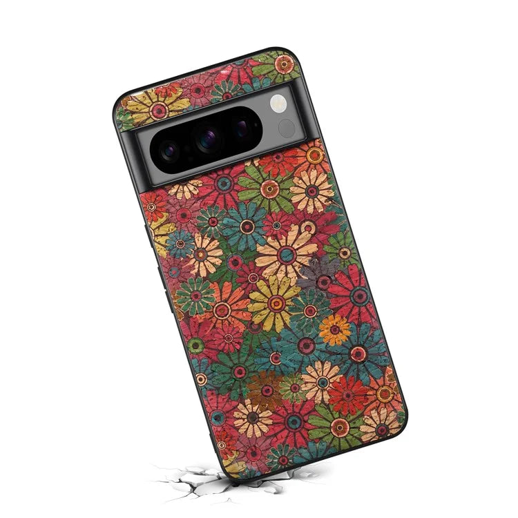 For Google Pixel 6 Pro 5G Flower Phone Case Leather+PC+TPU Shockproof Cover