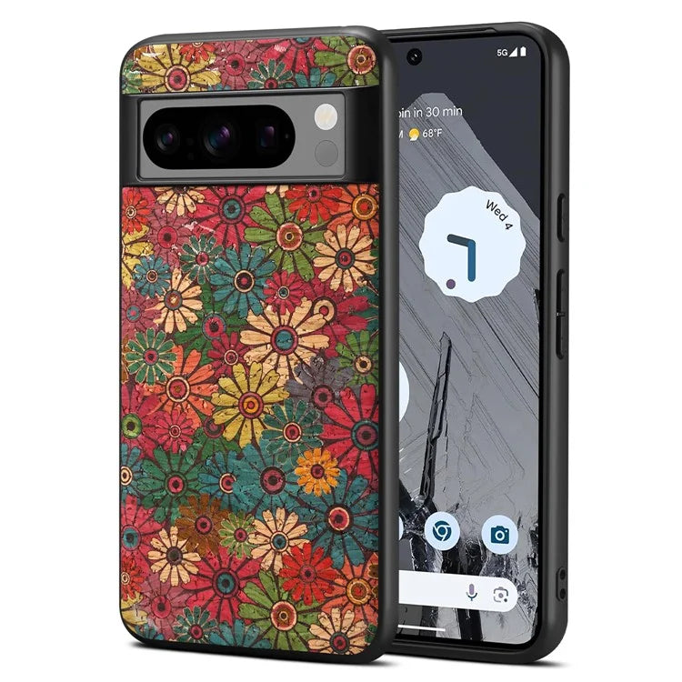 For Google Pixel 6 Pro 5G Flower Phone Case Leather+PC+TPU Shockproof Cover