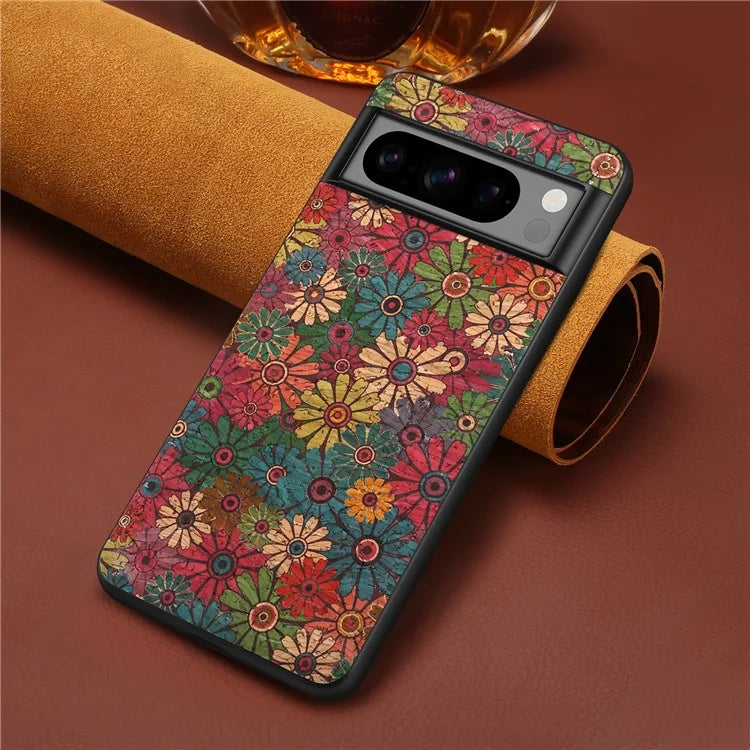 For Google Pixel 6 Pro 5G Flower Phone Case Leather+PC+TPU Shockproof Cover