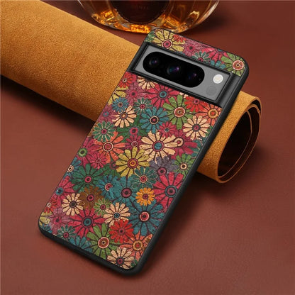 For Google Pixel 6 Pro 5G Flower Phone Case Leather+PC+TPU Shockproof Cover