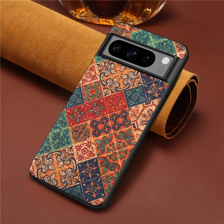 For Google Pixel 6 Pro 5G Flower Phone Case Leather+PC+TPU Shockproof Cover
