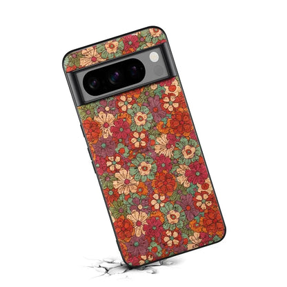 For Google Pixel 6 Pro 5G Flower Phone Case Leather+PC+TPU Shockproof Cover