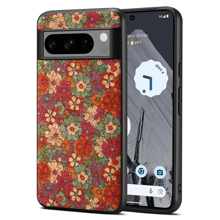 For Google Pixel 6 Pro 5G Flower Phone Case Leather+PC+TPU Shockproof Cover