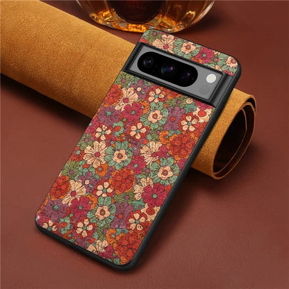 For Google Pixel 6 Pro 5G Flower Phone Case Leather+PC+TPU Shockproof Cover