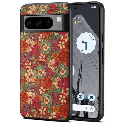 For Google Pixel 6 Flower Pattern Phone Case Leather+PC+TPU Protective Cover