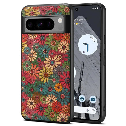 For Google Pixel 6 Flower Pattern Phone Case Leather+PC+TPU Protective Cover