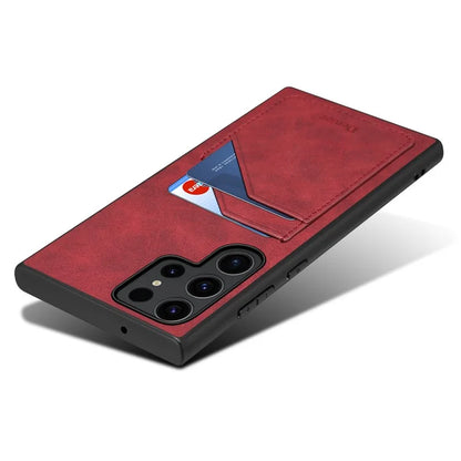 DENIOR For Samsung Galaxy S23 Ultra Case PU Leather Coated PC+TPU Dual Card Holders Phone Cover