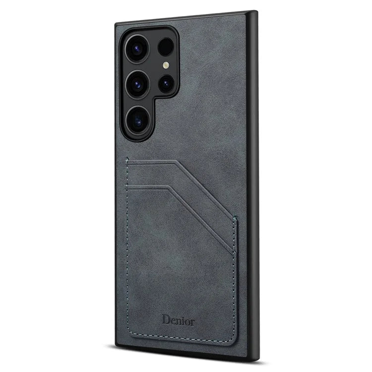 DENIOR For Samsung Galaxy S23 Ultra Case PU Leather Coated PC+TPU Dual Card Holders Phone Cover