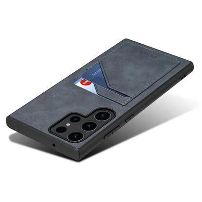 DENIOR For Samsung Galaxy S23 Ultra Case PU Leather Coated PC+TPU Dual Card Holders Phone Cover