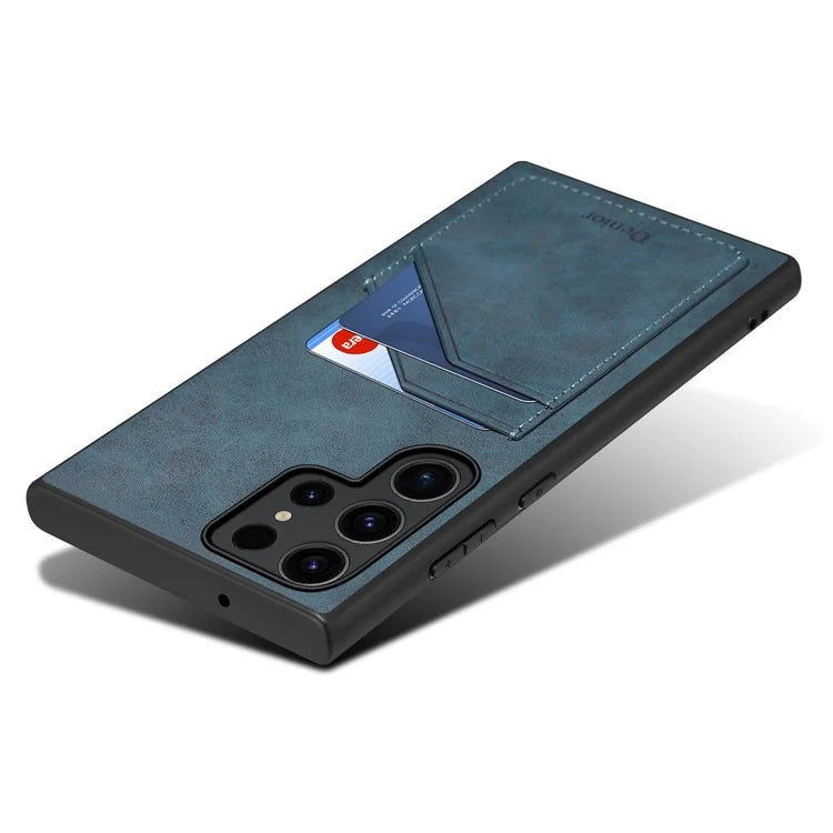 DENIOR For Samsung Galaxy S23 Ultra Case PU Leather Coated PC+TPU Dual Card Holders Phone Cover