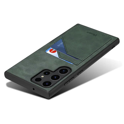 DENIOR For Samsung Galaxy S24 Ultra Case Retro Style 2 Card Holders Phone Back Cover