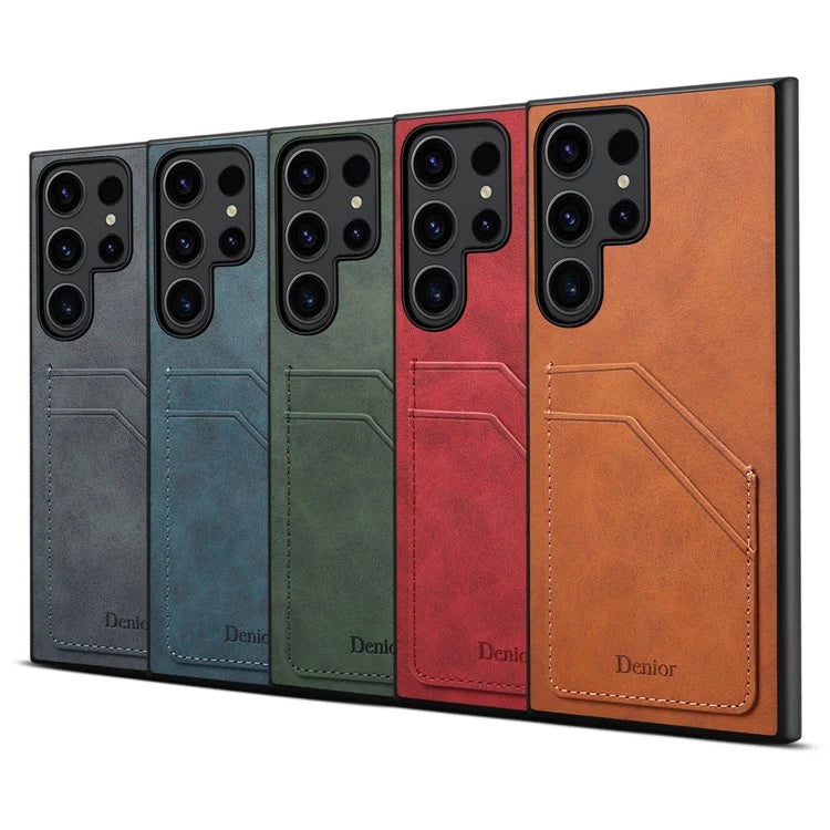 DENIOR For Samsung Galaxy S24 Ultra Case Retro Style 2 Card Holders Phone Back Cover