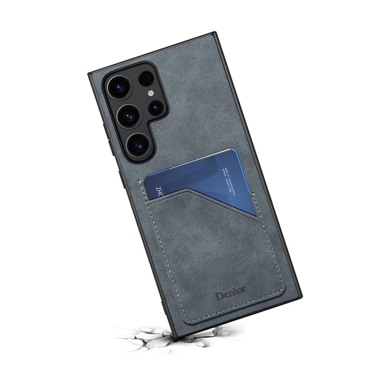 DENIOR For Samsung Galaxy S24 Ultra Case Retro Style 2 Card Holders Phone Back Cover
