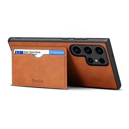 DENIOR For Samsung Galaxy S23 Ultra Magnetic Case Retro Card Holder Kickstand Back Shell