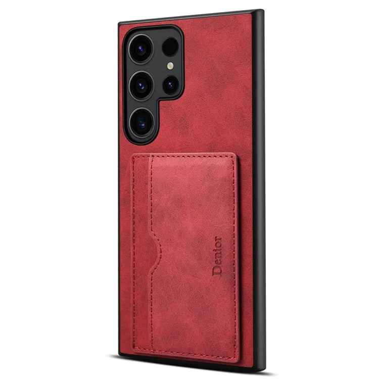 DENIOR For Samsung Galaxy S23 Ultra Magnetic Case Retro Card Holder Kickstand Back Shell