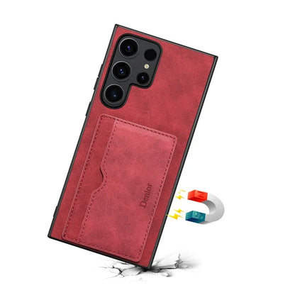 DENIOR For Samsung Galaxy S23 Ultra Magnetic Case Retro Card Holder Kickstand Back Shell