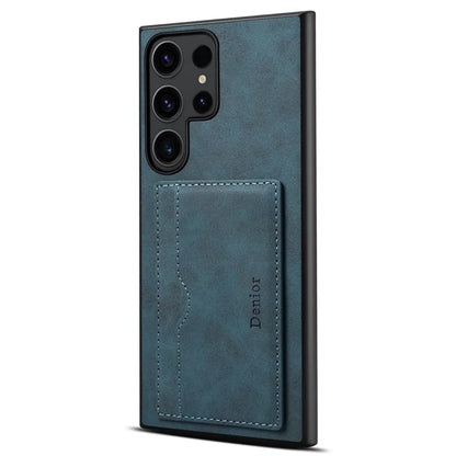 DENIOR For Samsung Galaxy S23 Ultra Magnetic Case Retro Card Holder Kickstand Back Shell