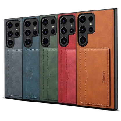 DENIOR For Samsung Galaxy S23 Ultra Magnetic Case Retro Card Holder Kickstand Back Shell