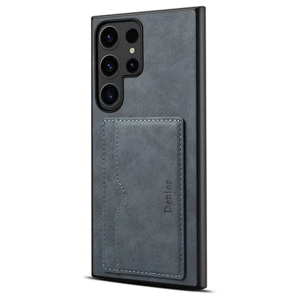 DENIOR For Samsung Galaxy S23 Ultra Magnetic Case Retro Card Holder Kickstand Back Shell