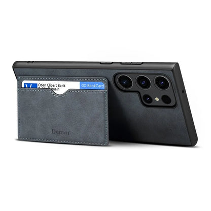DENIOR For Samsung Galaxy S23 Ultra Magnetic Case Retro Card Holder Kickstand Back Shell